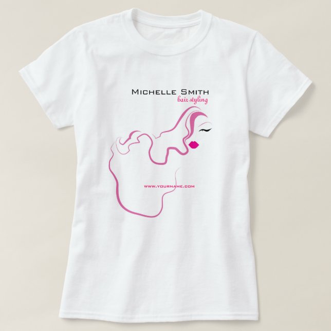 Modern elegant pink white hair stylist beauty girl T-Shirt (Design Front)