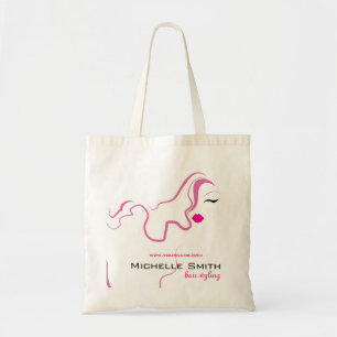 Modern elegant pink white hair stylist beauty girl tote bag