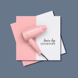 Modern Elegant Pink White Hair Stylist Photo Square Business Card