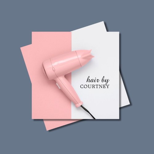 Modern Elegant Pink White Hair Stylist Photo Square Business Card