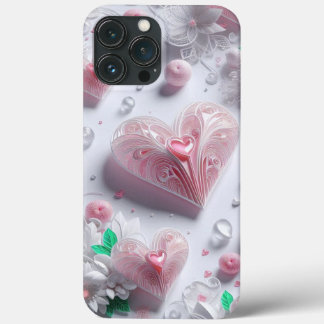 Modern elegant pink white heart valentine iPhone 13 pro max case