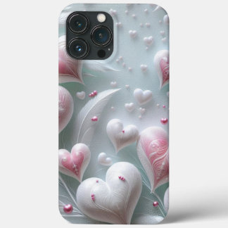 Modern elegant pink white heart valentine iPhone 13 pro max case