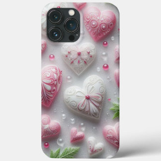 Modern elegant pink white heart valentine iPhone 13 pro max case