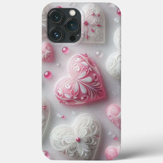 Modern elegant pink white heart valentine iPhone 13 pro max case