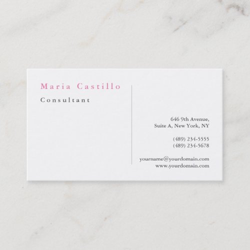 Modern Elegant Pink White Minimalist Plain Business Card