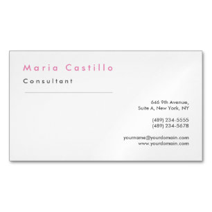 Modern Elegant Pink White Minimalist Plain Business Card Magnet