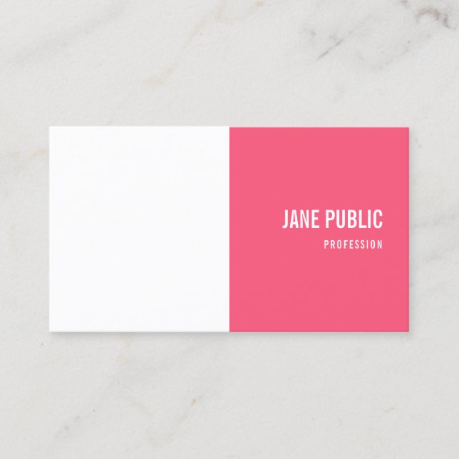 Modern Elegant Pink White Minimalist Template Business Card (Front)