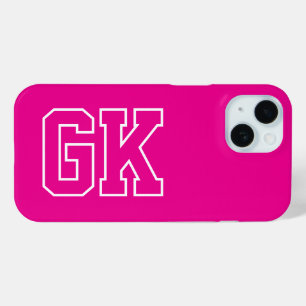 Modern Elegant Pink White Monogram Initials iPhone 15 Case