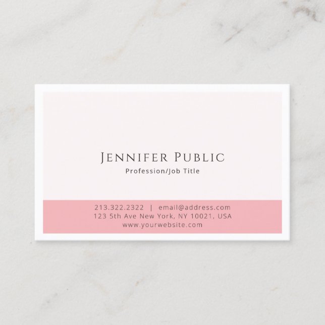 Modern Elegant Pink White Professional Simple Business Card (Front)