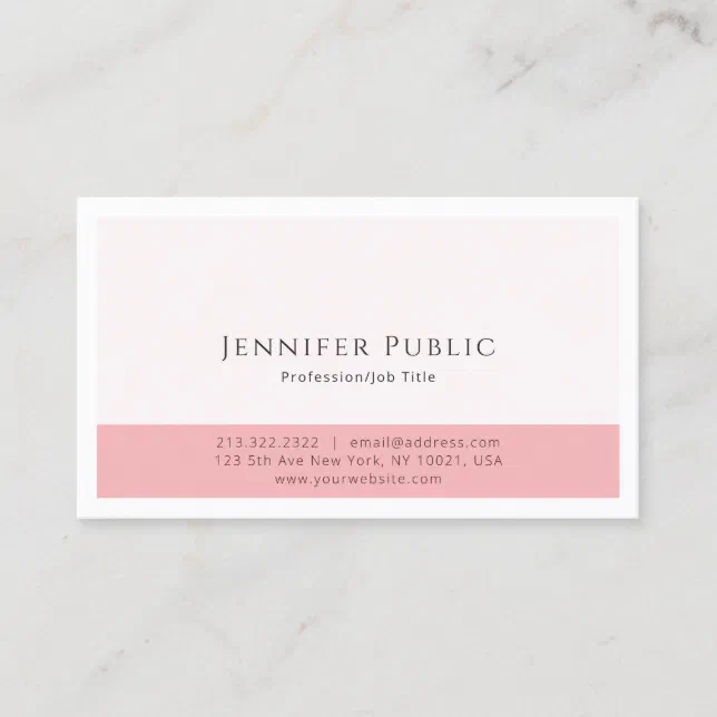 Modern Elegant Pink White Simple Template Trendy Business Card | Zazzle