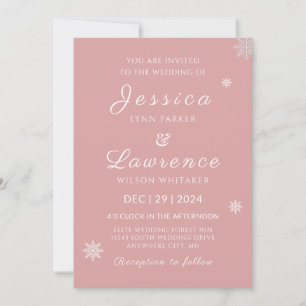 Modern Elegant pink winter wedding  Invitation