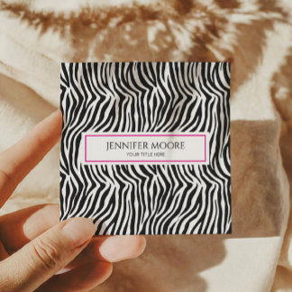 Modern Elegant Pink Zebra Print Custom Square Business Card