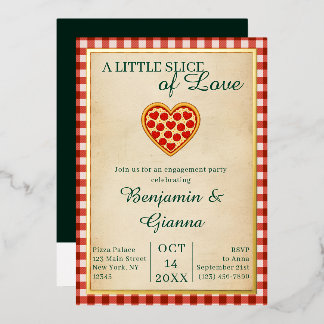 Modern Elegant Pizza Love Engagement Party Foil Invitation