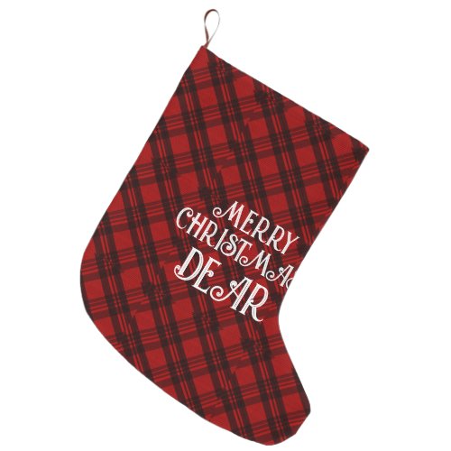 Modern  Elegant Plaid Large Christmas Stocking