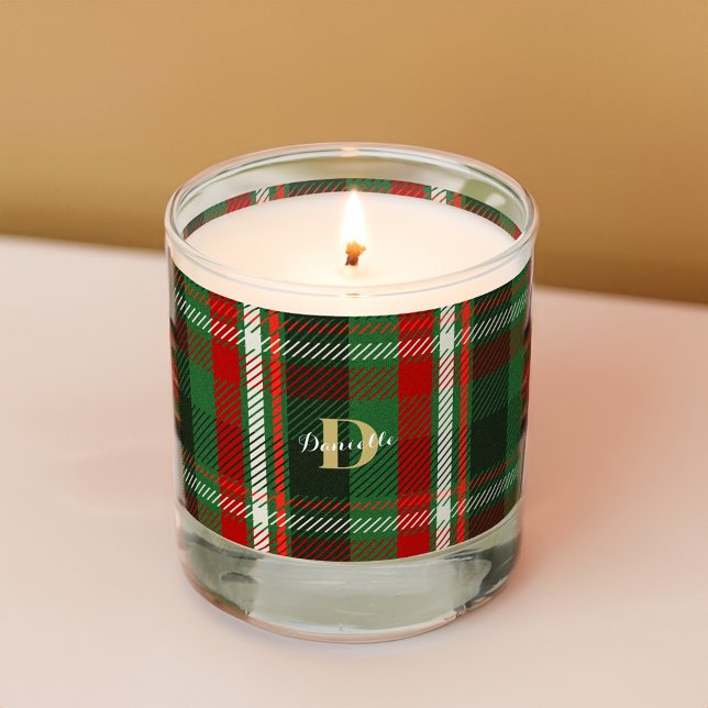 Modern Elegant Plaid Monogram Name Christmas Scented Candle (Modern Elegant Plaid Monogram Name Christmas Scented Candle)