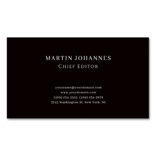 Modern Elegant Plain Black Minimalist Business Card Magnet