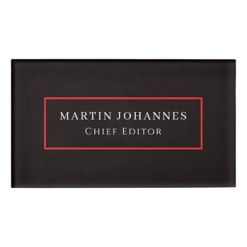 Modern Elegant Plain Black Minimalist Name Tag