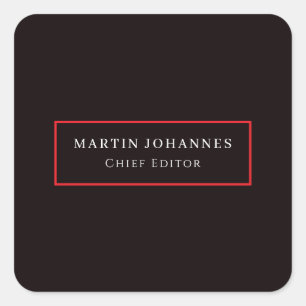 Modern Elegant Plain Black Minimalist Square Sticker