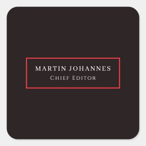 Modern Elegant Plain Black Minimalist Square Sticker