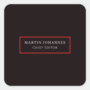 Modern Elegant Plain Black Minimalist Square Sticker