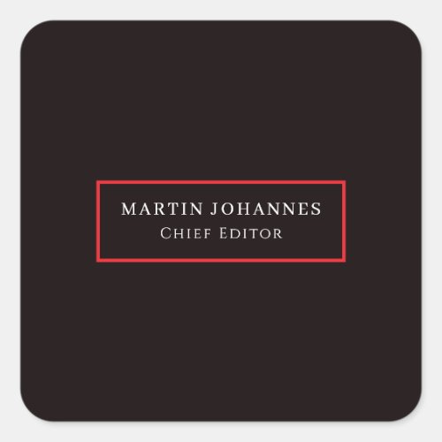 Modern Elegant Plain Black Minimalist Square Sticker