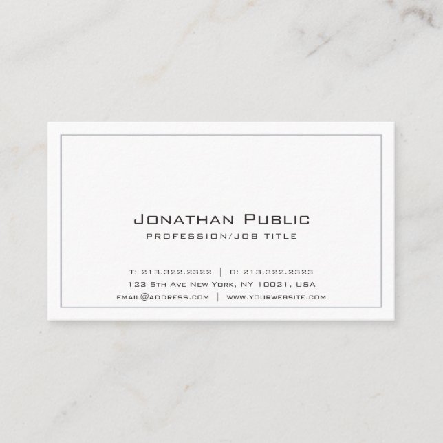 Modern Elegant Plain Creative Grey White Business Card (Front)
