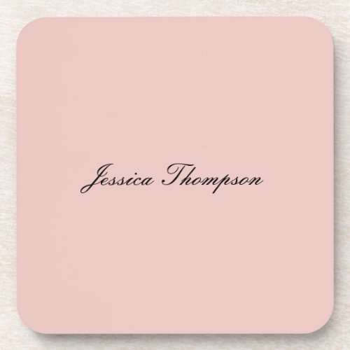 Modern Elegant Plain Name Professional Rose Gold Beverage Coaster