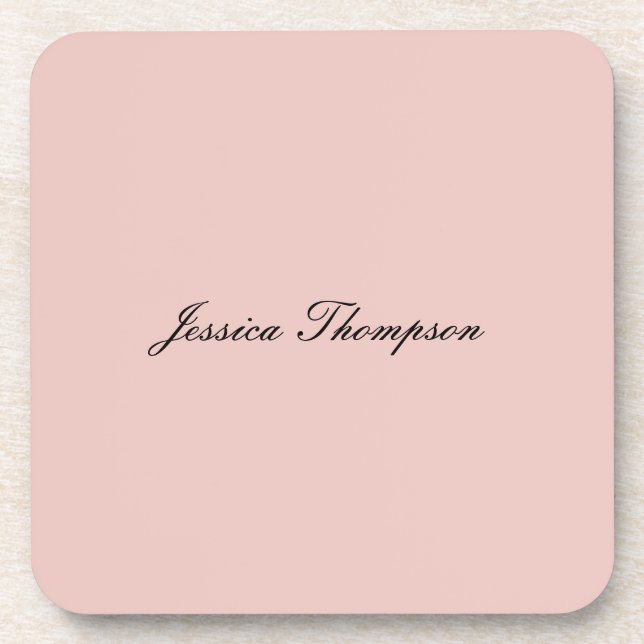 Modern Elegant Plain Name Professional Rose Gold Beverage Coaster (Front)