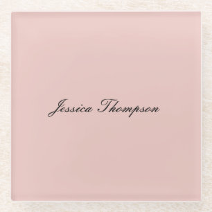 Modern Elegant Plain Name Professional Rose Gold Glass Coaster