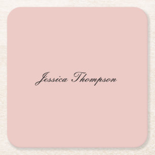 Modern Elegant Plain Name Professional Rose Gold Square Paper Coaster
