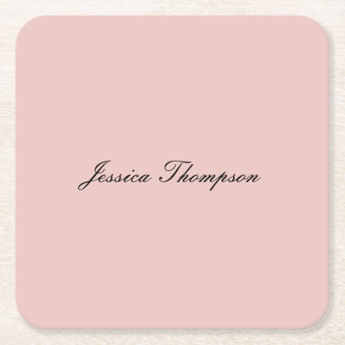 Modern Elegant Plain Name Professional Rose Gold Square Paper Coaster