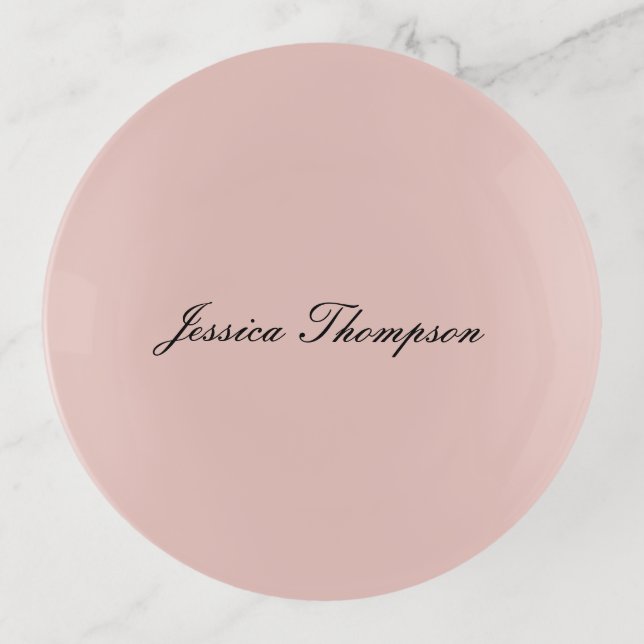 Modern Elegant Plain Name Professional Rose Gold Trinket Tray (Front)