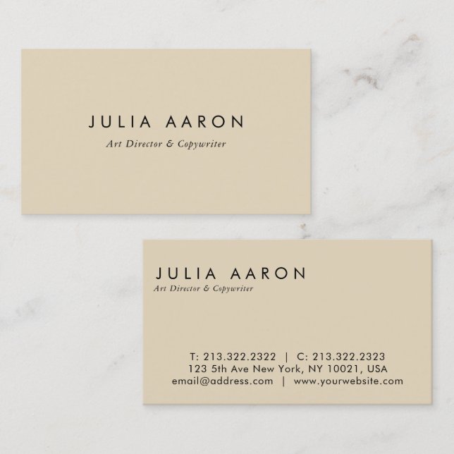 Modern Elegant Plain Professional Beige Business Card (Front/Back)