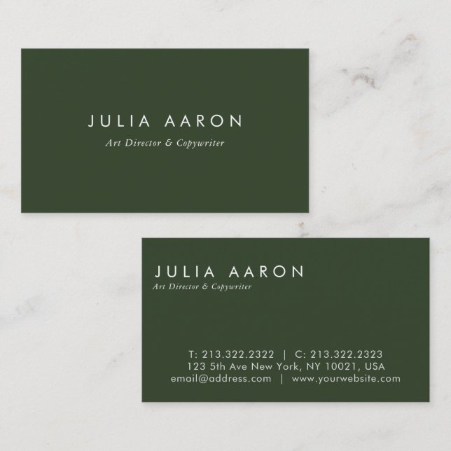 Modern Elegant Plain Professional Emerald Green Business Card (Front/Back)