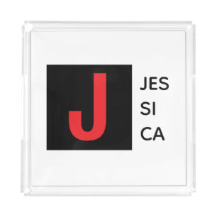Modern Elegant Plain Professional Name Monogram Acrylic Tray