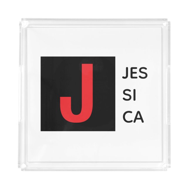 Modern Elegant Plain Professional Name Monogram Acrylic Tray (Front)