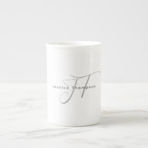 Modern Elegant Plain Professional Name Monogram Bone China Mug
