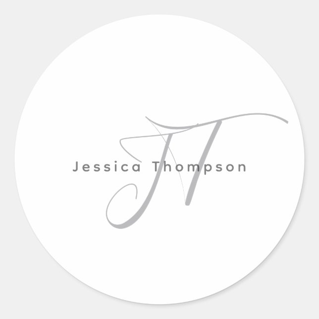 Modern Elegant Plain Professional Name Monogram Classic Round Sticker (Front)