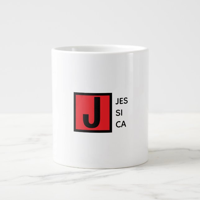 Modern Elegant Plain Professional Name Monogram Giant Coffee Mug (Front)