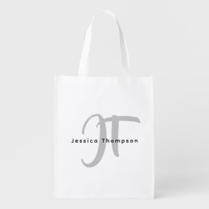 Modern Elegant Plain Professional Name Monogram Grocery Bag