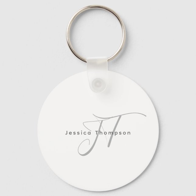 Modern Elegant Plain Professional Name Monogram Keychain (Front)