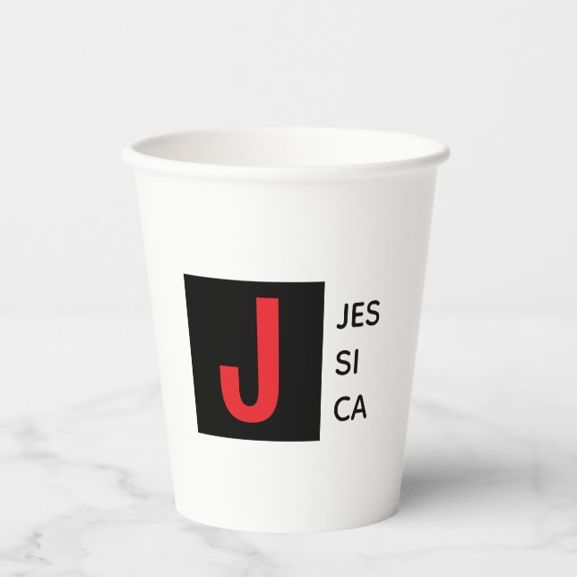 Modern Elegant Plain Professional Name Monogram Paper Cups (Front)