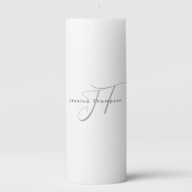 Modern Elegant Plain Professional Name Monogram Pillar Candle (Front)