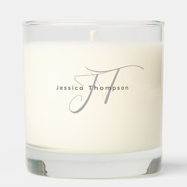 Modern Elegant Plain Professional Name Monogram Scented Candle (Front)