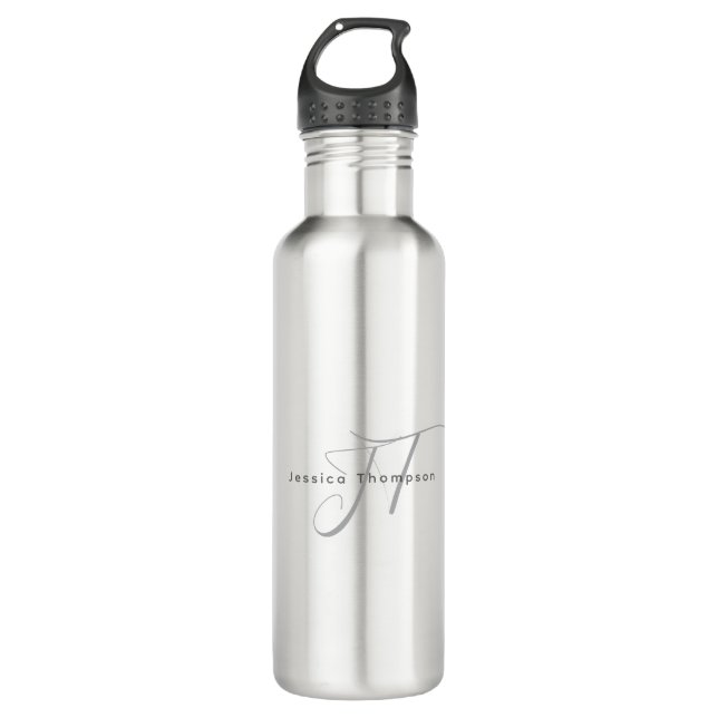 Modern Elegant Plain Professional Name Monogram Stainless Steel Water Bottle (Front)