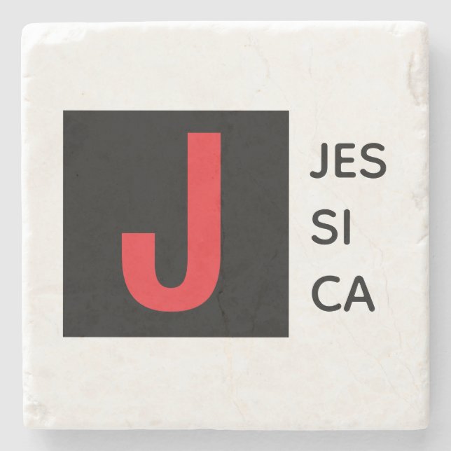 Modern Elegant Plain Professional Name Monogram Stone Coaster (Front)