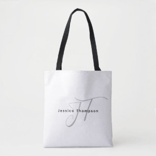 Modern Elegant Plain Professional Name Monogram Tote Bag