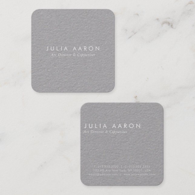 Modern Elegant Plain Professional Premium Grey Square Business Card (Front/Back)