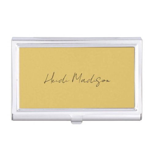 Modern Elegant Plain Simple Gold Color Calligraphy Business Card Case