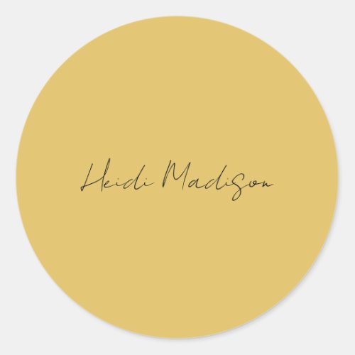 Modern Elegant Plain Simple Gold Color Calligraphy Classic Round Sticker